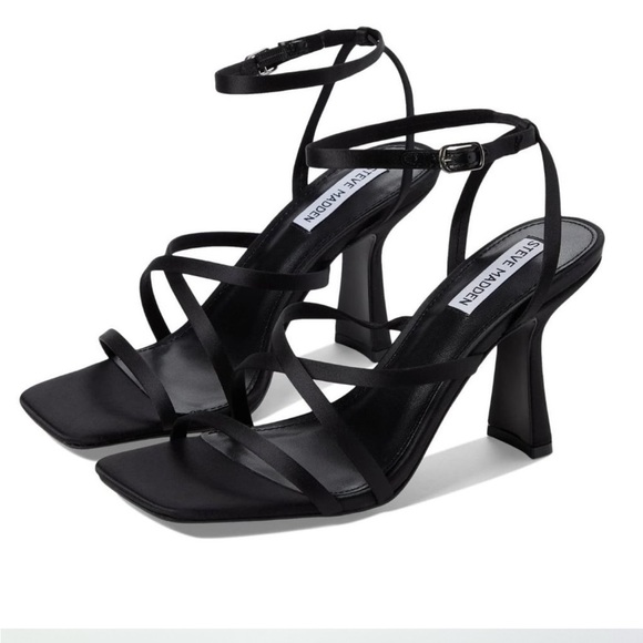 Steve Madden Shoes - Steve Madden Brendi Black Satin Strappy Square Toe Dress Sandals Heels Shoes 10
